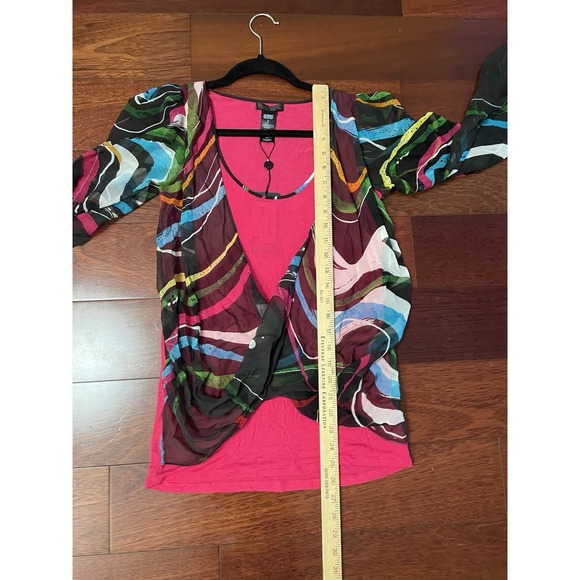 Custo Barcelona Y2K 60s Psychedelic Sheer Top Blouse Vibrant Funk Hip Sz 2 B34 - Picture 10 of 11
